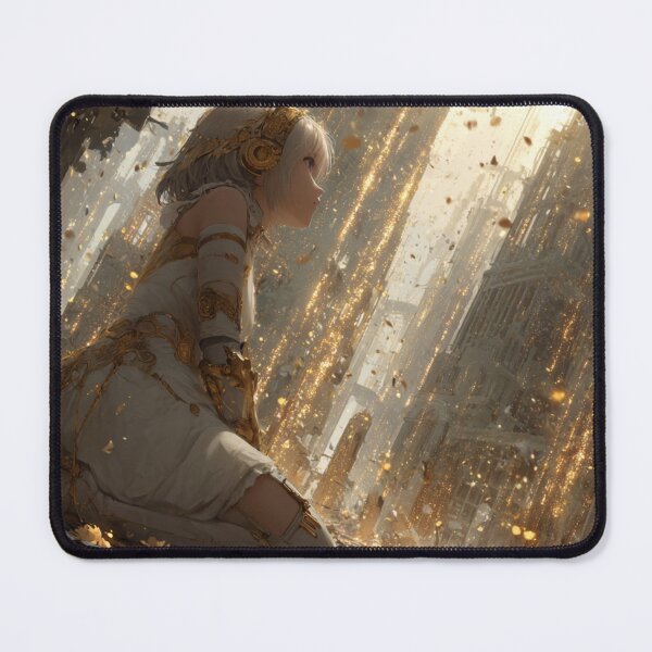 Item preview, Golden Fantasy Girl in Ruined Cathedral – Enchanted Anime Art designed and sold by Tommy Studio.
