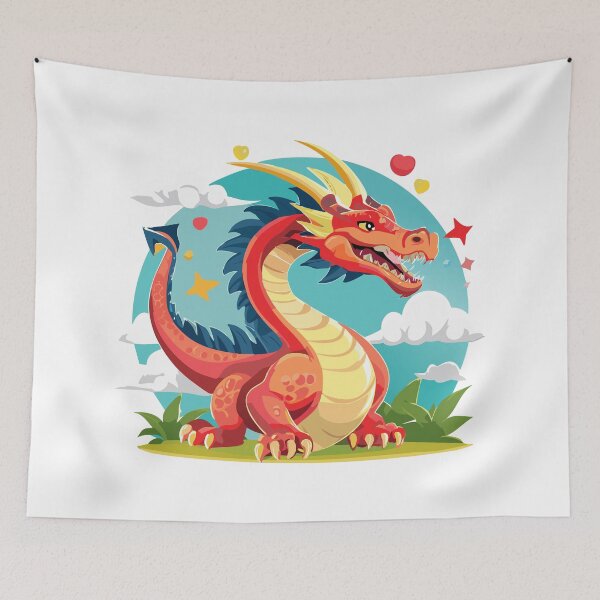 Item preview, Red horned dragon with open mouth in a circle designed and sold by Danler.