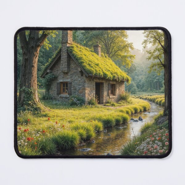 Item preview, Quaint Stone Cottage Near a Woodland Stream designed and sold by Maria Dryfhout.