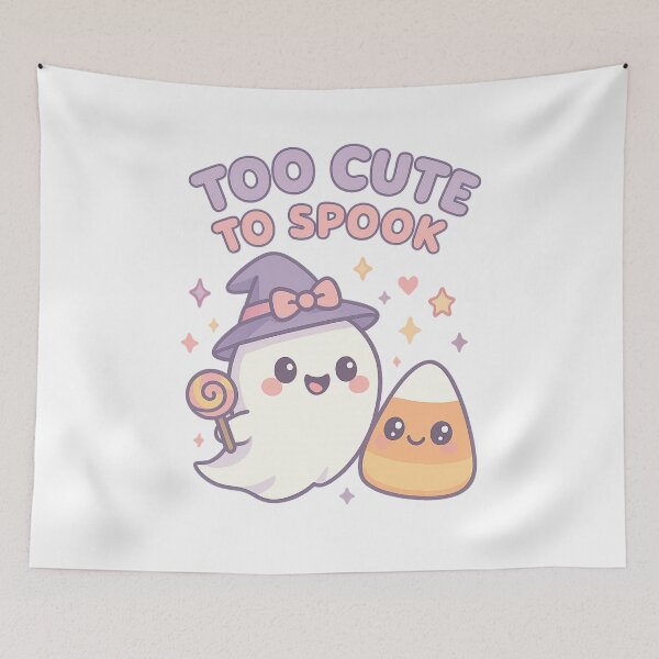 Item preview, Too Cute to Spook – Friendly Ghost, Lollipop & Candy Corn Halloween Art designed and sold by POPDOTSHOP.