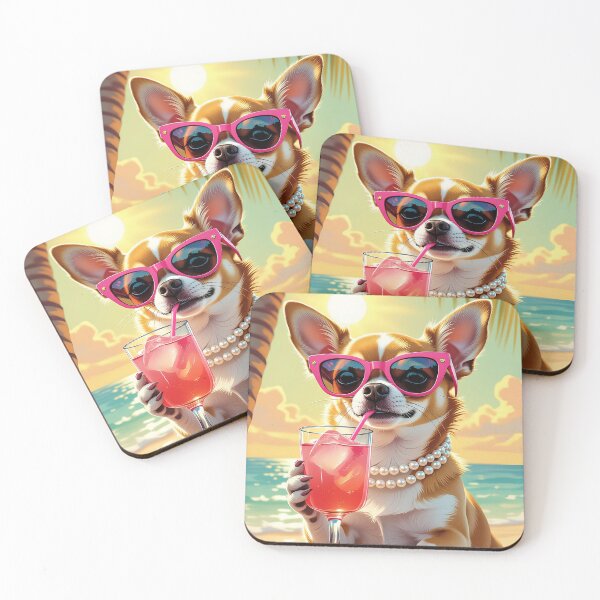 Item preview, Tropical Chihuahua Print – Retro Beach Bar Cocktail Dog Art designed and sold by MooLaLa.Store.