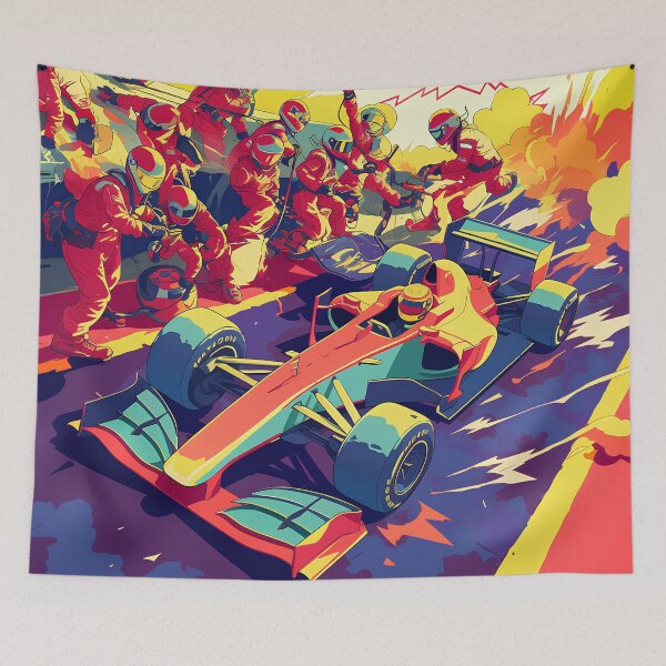 Item preview, Pop Art F1 Pit Stop Action – Bold Comic Style Print designed and sold by Windy-market.
