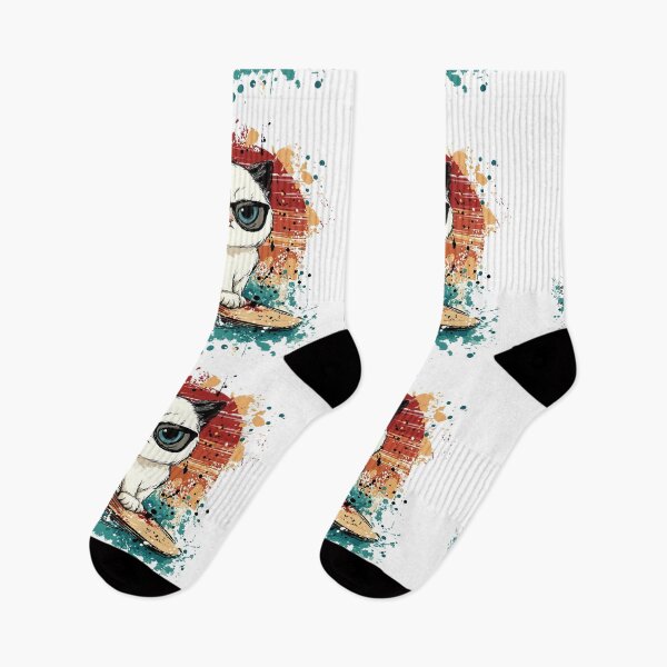 Item preview, Grumpy Surf Cat | Cute Angry Kitty on Surfboard Art designed and sold by MiraCatMiraCle.