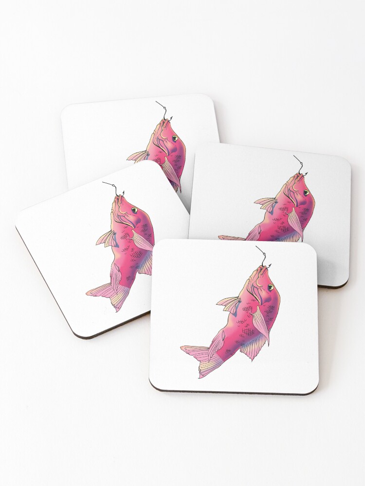 Thumbnail 1 of 5, Coasters (Set of 4), Pink fish, fish designed and sold by CecyLL.