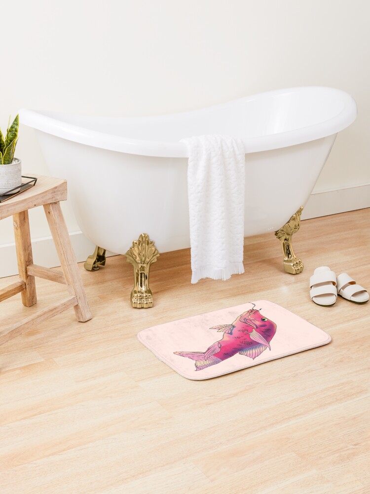Thumbnail 2 of 6, Bath Mat, Pink fish, fish designed and sold by CecyLL.