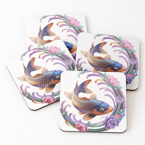 Item preview, 3D Koi Fish & Floral Circle Art – Japanese Inspired Print for Apparel, Home Decor & Accessories designed and sold by ๋JAIYACHO.