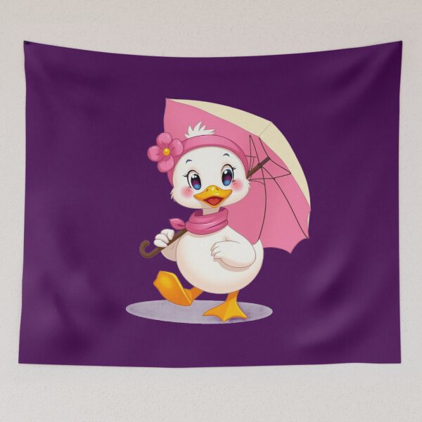 Item preview, Cheerful Duck with Pink Umbrella designed and sold by MiraLumeStudio.