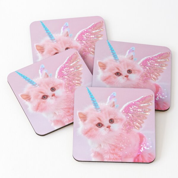 Item preview, Pink Glitter Cat Unicorn Pegasus – Magical Fantasy Art Print for Cat Lovers designed and sold by Starcrimedesign.
