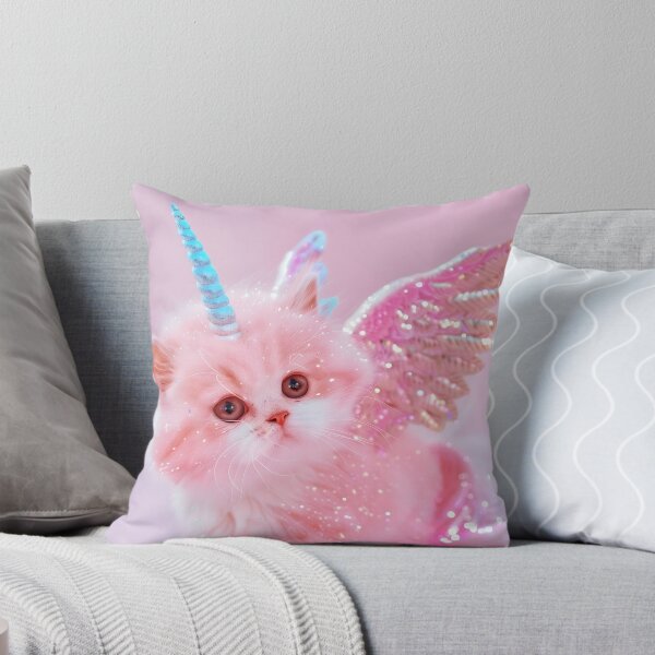 Item preview, Pink Glitter Cat Unicorn Pegasus – Magical Fantasy Art Print for Cat Lovers designed and sold by Starcrimedesign.