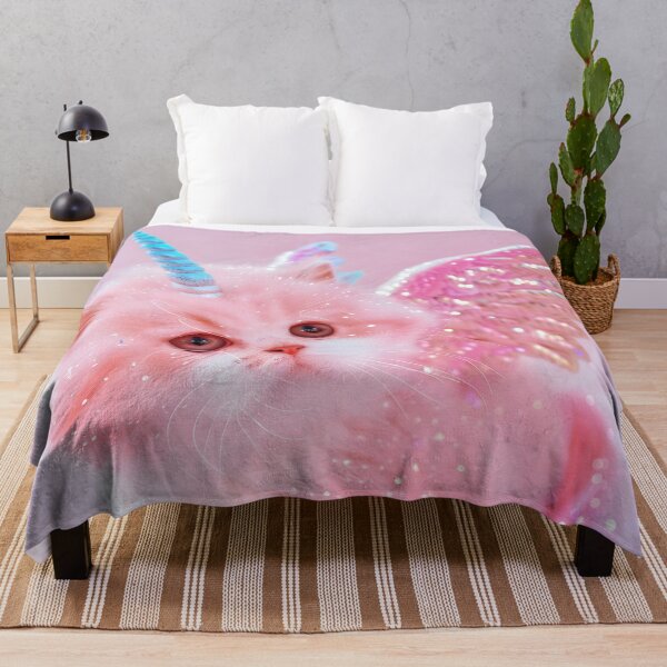 Item preview, Pink Glitter Cat Unicorn Pegasus – Magical Fantasy Art Print for Cat Lovers designed and sold by Starcrimedesign.