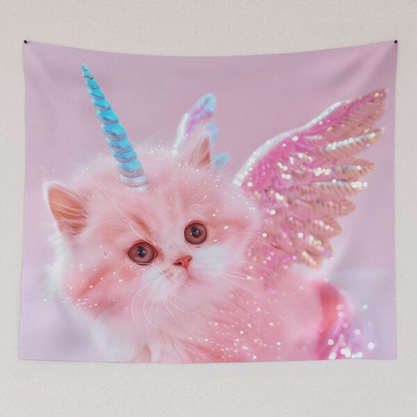Item preview, Pink Glitter Cat Unicorn Pegasus – Magical Fantasy Art Print for Cat Lovers designed and sold by Starcrimedesign.