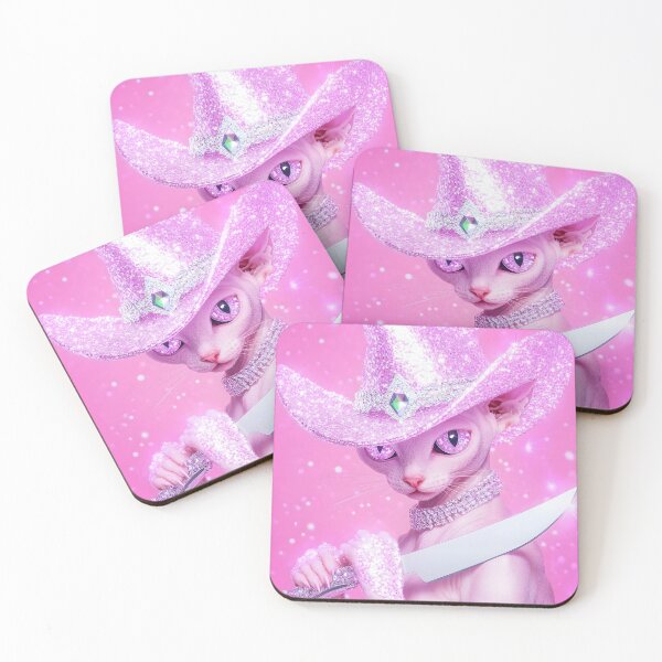 Item preview, Pink Glitter Cowboy Hat Cat with Knife designed and sold by Starcrimedesign.