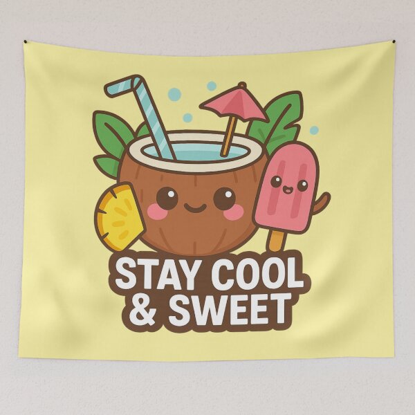 Item preview, Stay cool and sweet: Kawaii summer coconut drink and ice cream design designed and sold by Martapp.