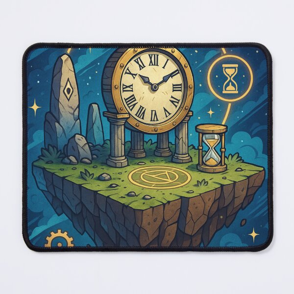 Item preview, Time Island – Floating Clock Temple with Cosmic Gears and Hourglass Symbols designed and sold by InspireHaven.
