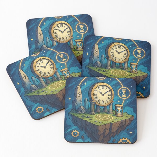 Item preview, Time Island – Floating Clock Temple with Cosmic Gears and Hourglass Symbols designed and sold by InspireHaven.