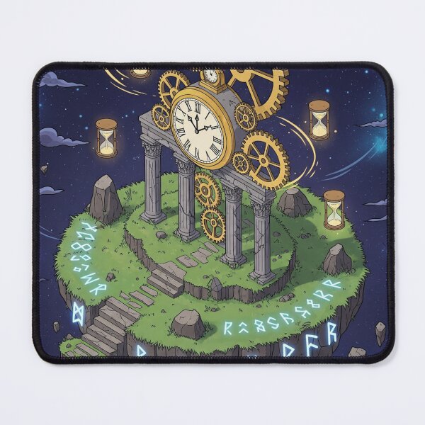 Item preview, Time Island – Floating Clock Temple with Cosmic Gears and Hourglass Symbols designed and sold by InspireHaven.