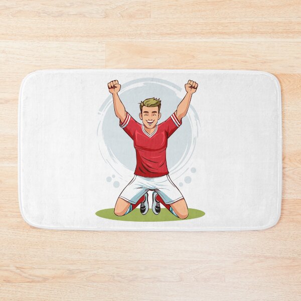 Item preview, Soccer player man celebrating after scoring goal, soccer stadium victory, footballer player jubilant athlete celebrates a winning goal with triumphant raised arms and joyful spirit designed and sold by Danler.