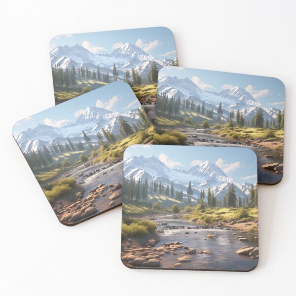 Item preview, Snow covered mountains landscape with a meandering shallow river  designed and sold by Roxane Bay.