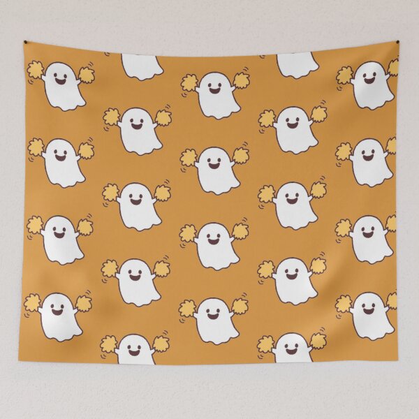 Item preview, Cheerful Ghost – Cute Kawaii Spirit with Pom Poms designed and sold by Heavenly-Cloudz.