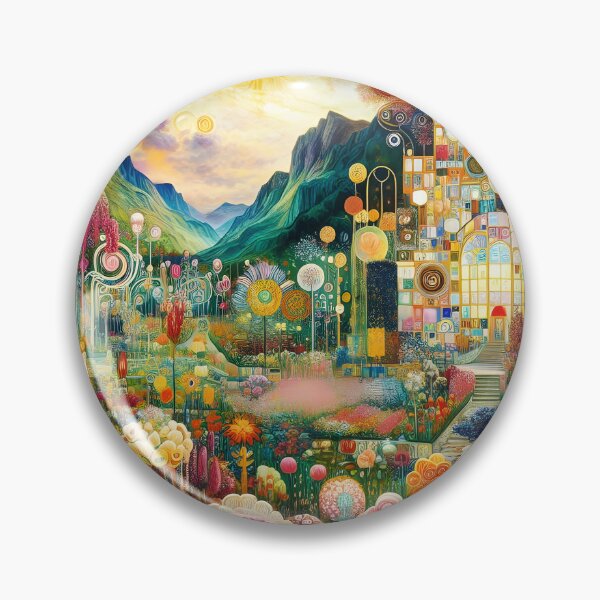 Item preview, Symbolist Floral Garden with Palace – Klimt-Inspired Art Nouveau Scene designed and sold by EmeraldeaArt.