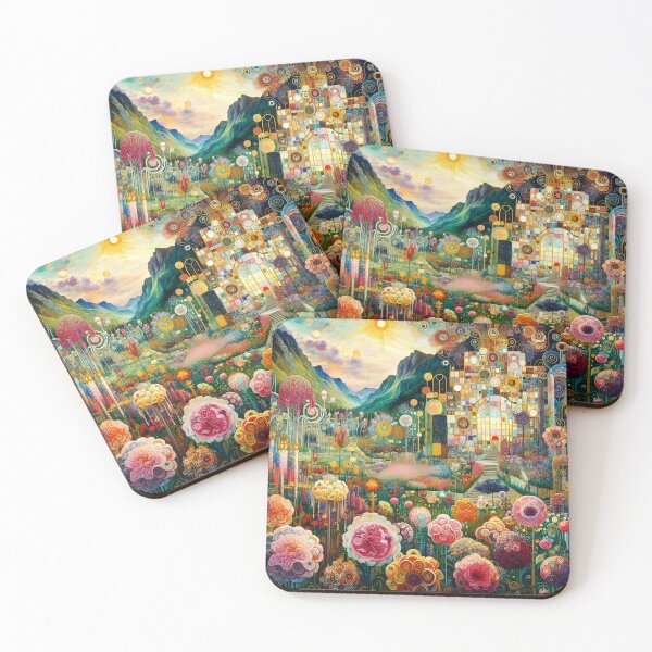 Item preview, Symbolist Floral Garden with Palace – Klimt-Inspired Art Nouveau Scene designed and sold by EmeraldeaArt.