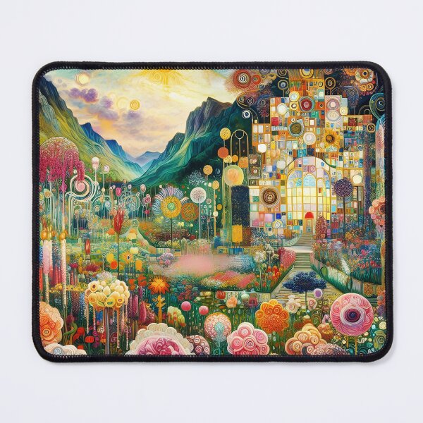 Item preview, Symbolist Floral Garden with Palace – Klimt-Inspired Art Nouveau Scene designed and sold by EmeraldeaArt.