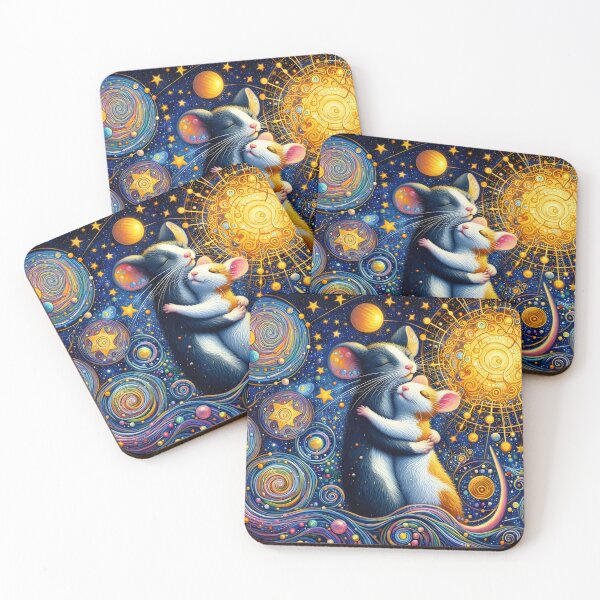 Item preview, Starry Embrace – Klimt-Inspired Mice in Love  designed and sold by EmeraldeaArt.
