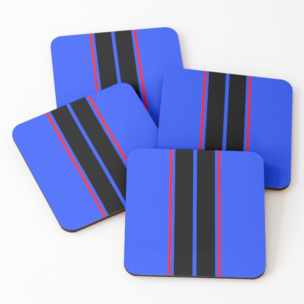 Item preview, Dual Black Stripes With Red Pinstripes (Neon Blue Background) designed and sold by Racing Stripes Only.