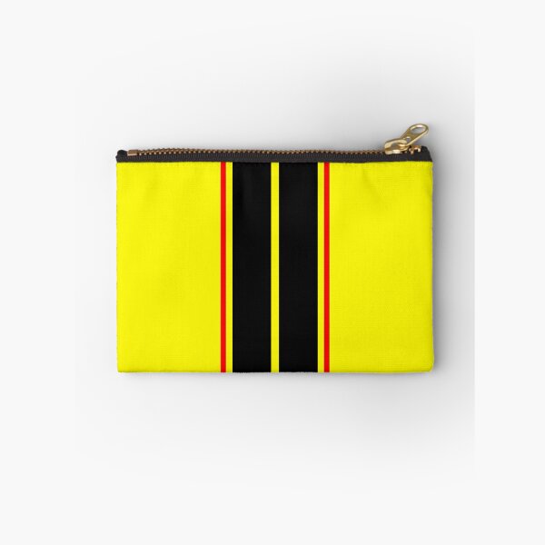 Aperçu de l'œuvre Doubles rayures noires avec rayures rouges (fond jaune) créée et vendue par Racing Stripes Only.