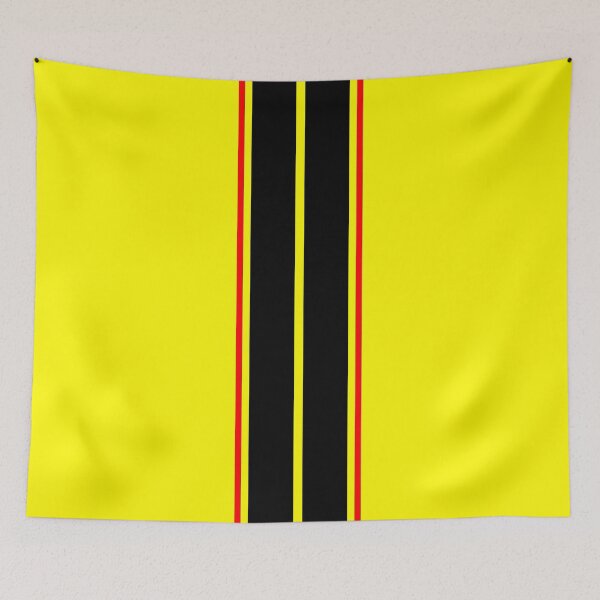 Item preview, Dual Black Stripes With Red Pinstripes (YellowBackground) designed and sold by Racing Stripes Only.