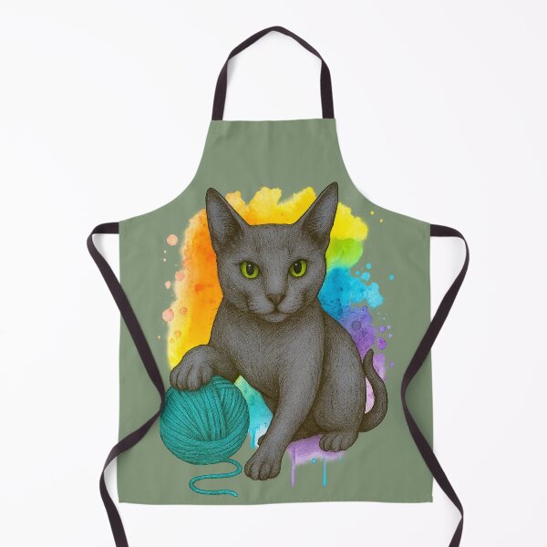 Item preview, Russian Blue Cat with Turquoise Ball and Rainbow Watercolor Background designed and sold by Idelab-11.