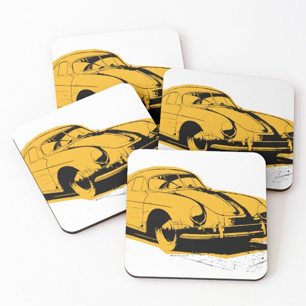 Item preview, 356 porsche car, tan, line drawing, original art designed and sold by Cary Brüecher.