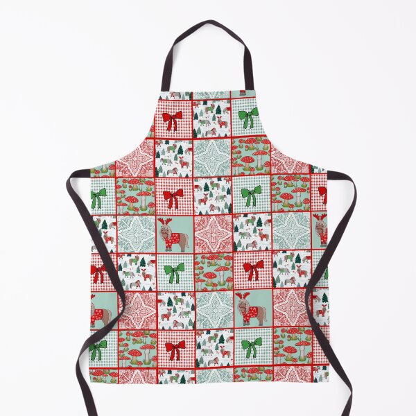 Item preview, Cottagecore patchwork quilt for Christmas with Shetland ponies and gingham designed and sold by MagentaRose.