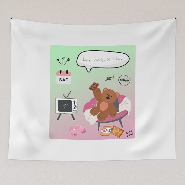 Item preview, Lazy. Guilty. Still Lazy. | Mono Bear Weekly Mood Series ( Gradation Square Background )  designed and sold by mintmono-studio.