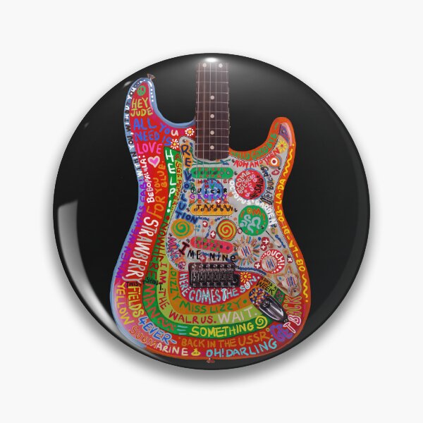 Item preview, George Harrison’s hand painted Rocky Guitar - with Fab Beatle graffiti pop Art song titles  designed and sold by Kludoman.