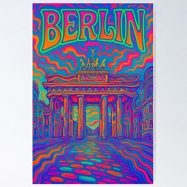 Item preview, Psychedelic Berlin Poster Design | Trippy Retro Cityscape Wall Art | Groovy Berlin Illustration in Neon Colors | 70s Vibe German Travel Print | Funky Urban Street Art Aesthetic designed and sold by PaintedPixels01.