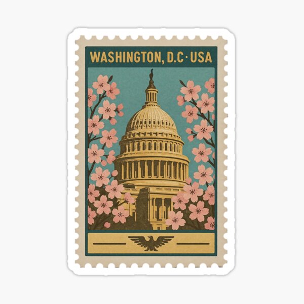 Artikel-Vorschau von Klassisches Vintage-Briefmarkendesign von Washington DC | Retro-Post-Sammlerstück der USA | Illustration historischer amerikanischer Wahrzeichen | Nostalgische Reise-Erinnerungsstücke, designt und verkauft von PaintedPixels01.