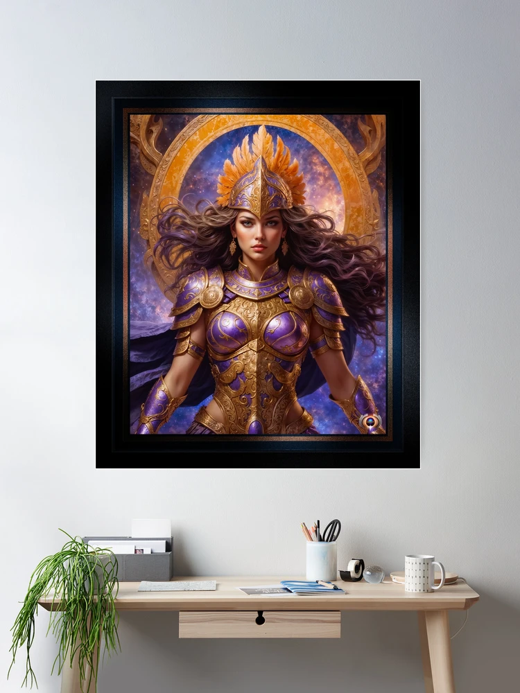 Lyraethia Aeraviel, Celestial Guardian Golden Portrait Stunning AI Concept Art by Xzendor7 Room Decor Poster Art Print