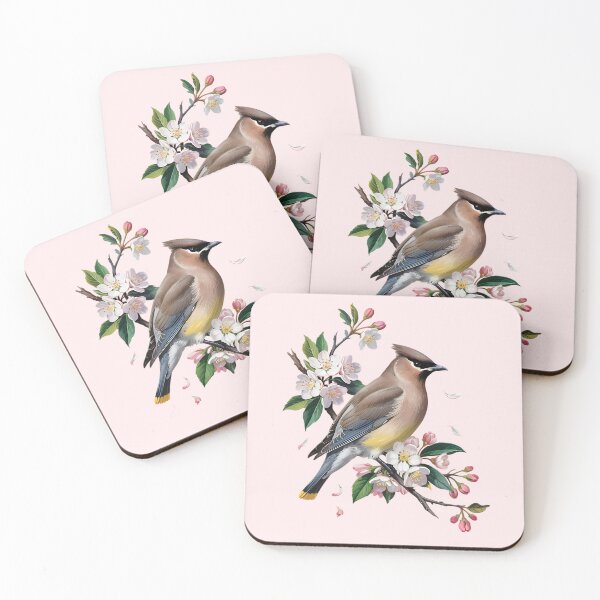 Item preview, Cedar Waxwing Among Pink Blossoms and Spring Leaves designed and sold by BirdsnStuff.