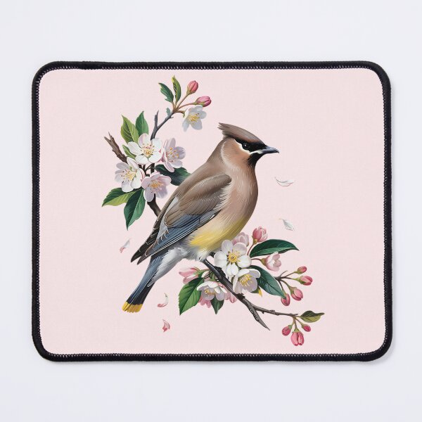 Item preview, Cedar Waxwing Among Pink Blossoms and Spring Leaves designed and sold by BirdsnStuff.