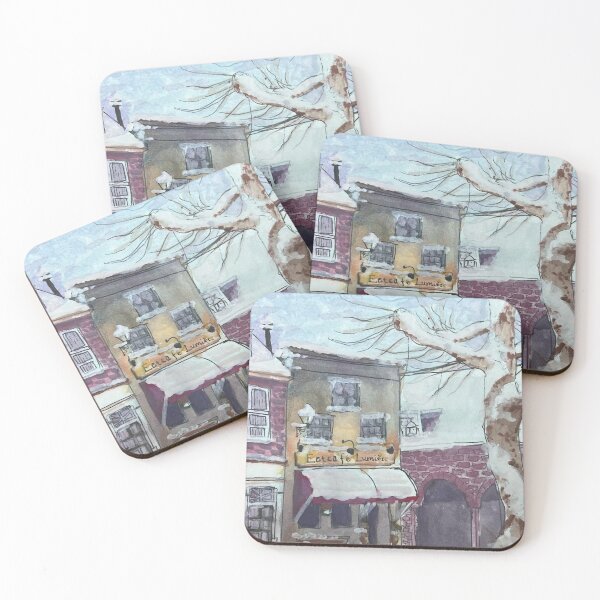 Item preview, Cozy Winter Café Street Watercolor designed and sold by reese dawson art.