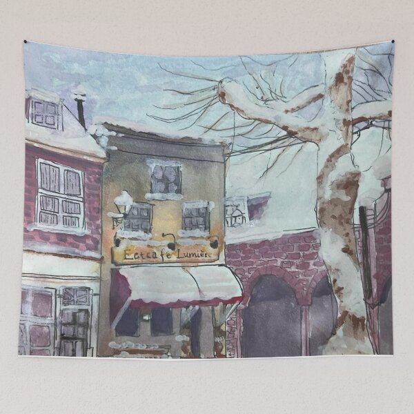 Item preview, Cozy Winter Café Street Watercolor designed and sold by reese dawson art.