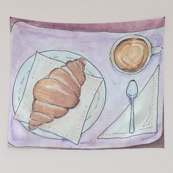 Item preview, Cozy Café Coffee & Croissant Watercolor designed and sold by reese dawson art.