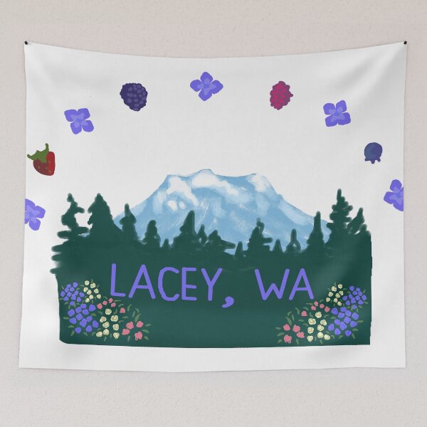 Item preview, Lacey Washington Mount Rainier with Berries and Hydrangeas designed and sold by abitofaromantic.