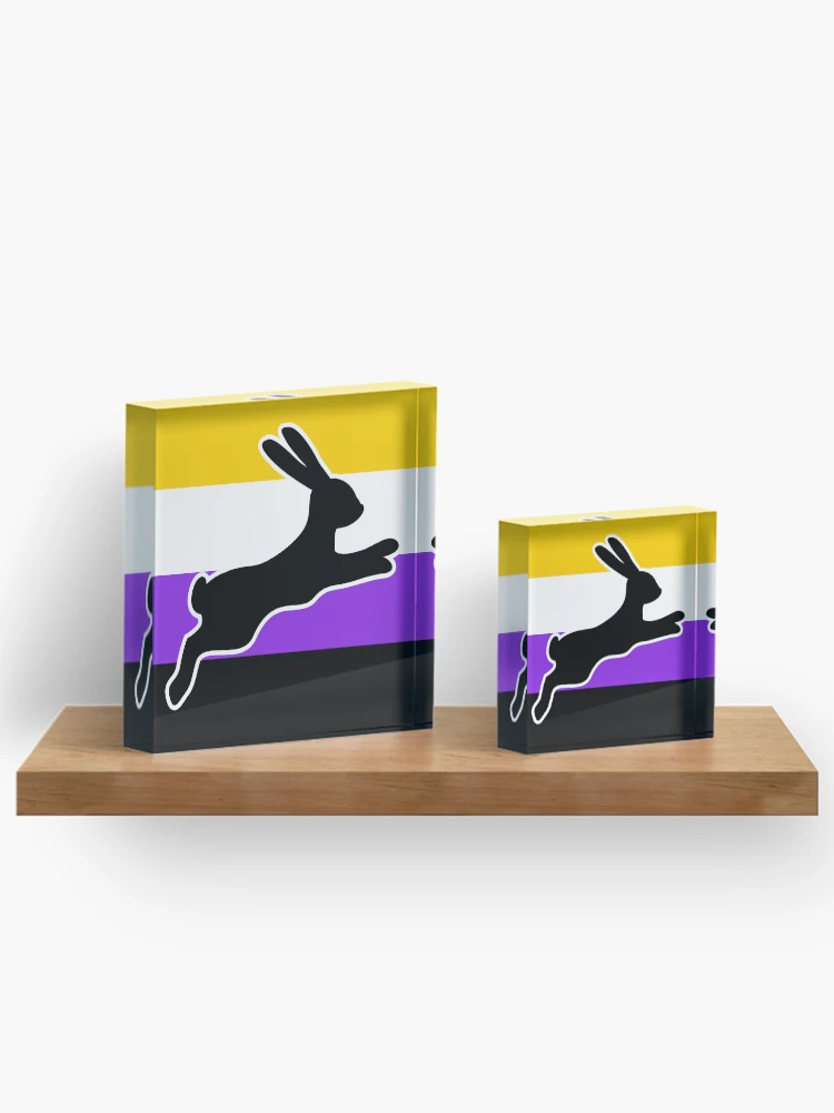 Thumbnail 3 of 5, Acrylic Block, Non-binary Flag Color Block - Rabbit designed and sold by Proud-Rabbit.