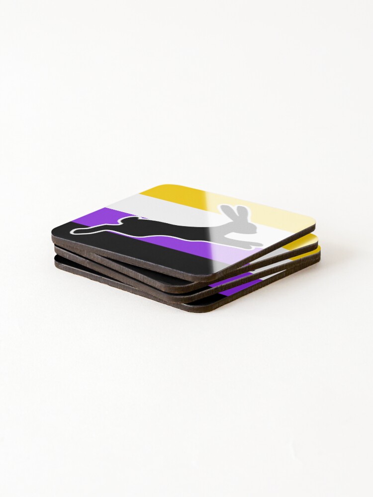 Thumbnail 4 of 5, Coasters (Set of 4), Non-binary Flag Color Block - Rabbit  designed and sold by Proud-Rabbit.