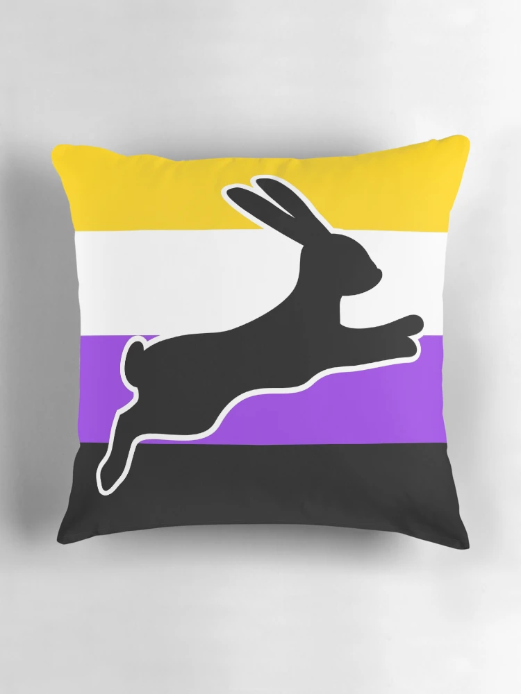 Thumbnail 3 of 4, Pillow, Non-binary Flag Color Block - Rabbit designed and sold by Proud-Rabbit.