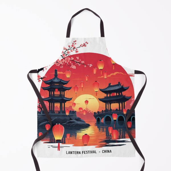 Item preview, Lantern Festival – Retro Flat Vector of Chinese Sky Lanterns, Pagoda & Cherry Blossoms | China Celebration Art designed and sold by LoliDesignShop.