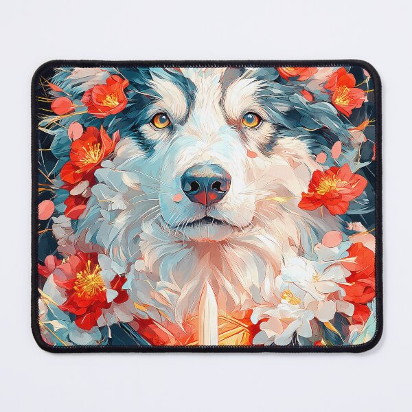 Item preview, Fantasy Animal Samurai Australian Shepherd Dog Clad in Floral Armor with Sword and Blossoms designed and sold by B5fivemerch.