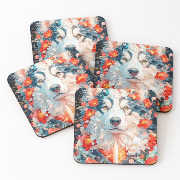 Item preview, Fantasy Animal Samurai Australian Shepherd Dog Clad in Floral Armor with Sword and Blossoms designed and sold by B5fivemerch.